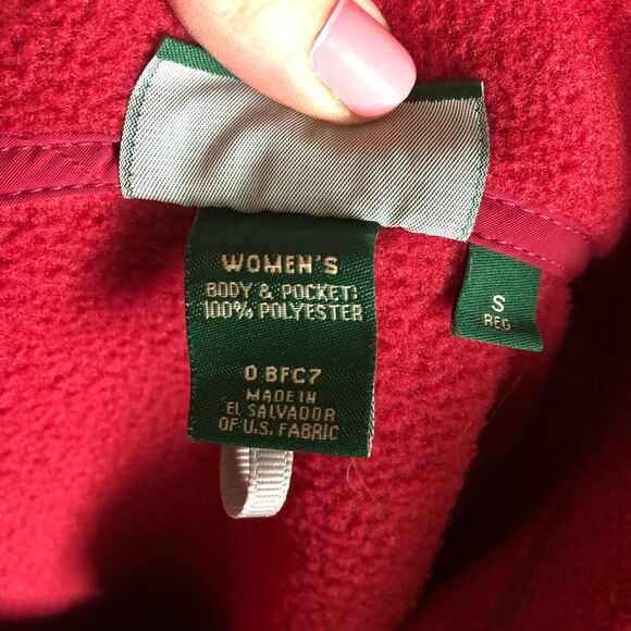 LL Bean Women’s Vintage 1/4 Snap Fleece Pullover Sweater Pockets Pop of Red - S - Picture 12 of 12